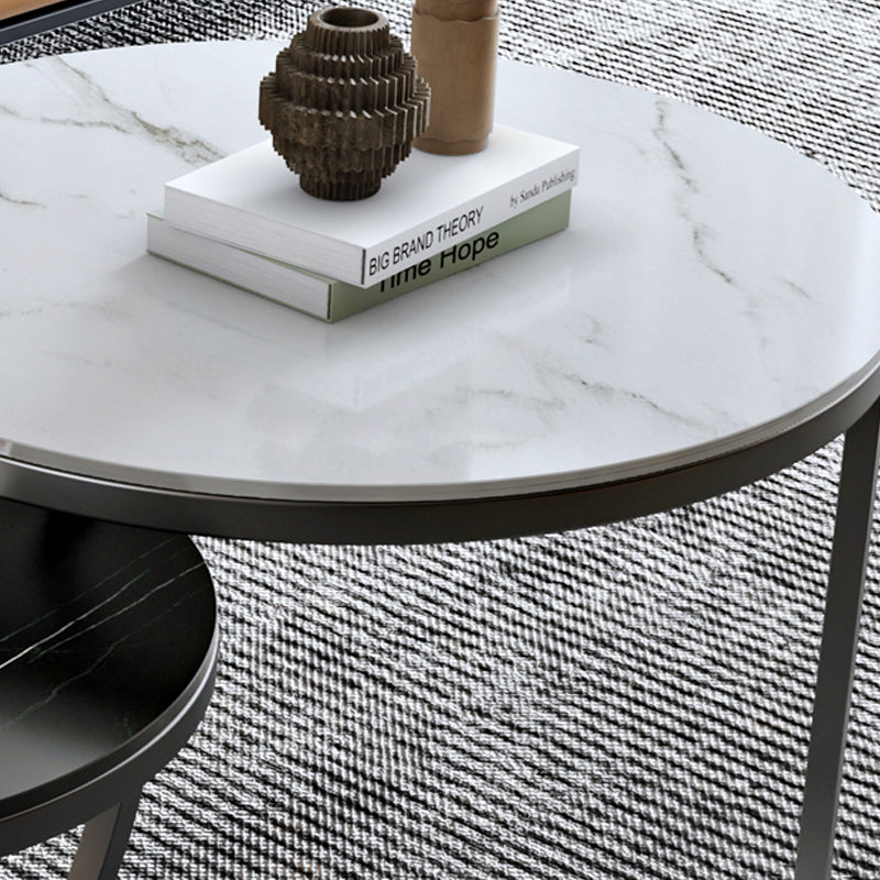 Contemporary Coffee Table Set Slate Round 2-Piece Coffee Cocktail Table