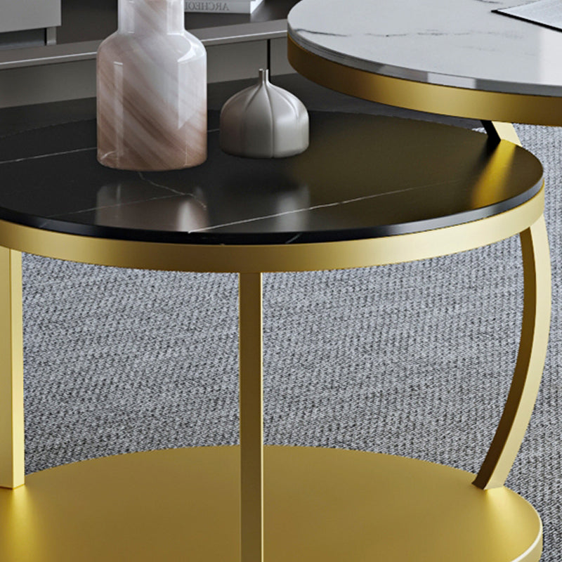 Contemporary Coffee Table Set Slate Round 2-Piece Coffee Cocktail Table