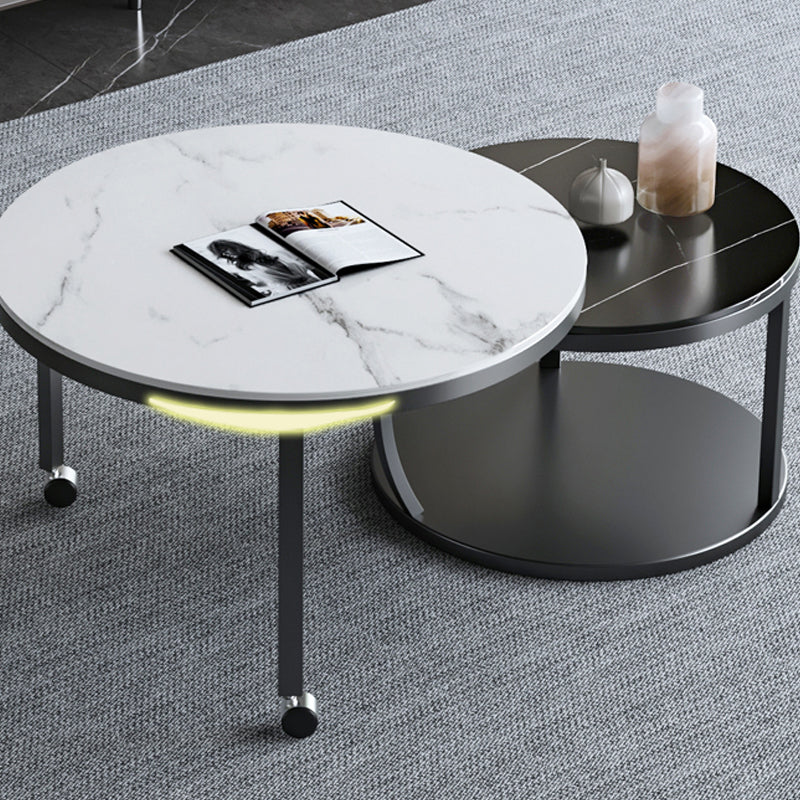Contemporary Coffee Table Set Slate Round 2-Piece Coffee Cocktail Table