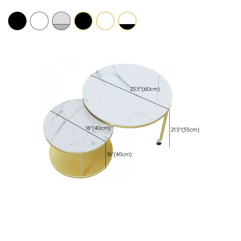 Contemporary Coffee Table Set Slate Round 2-Piece Coffee Cocktail Table