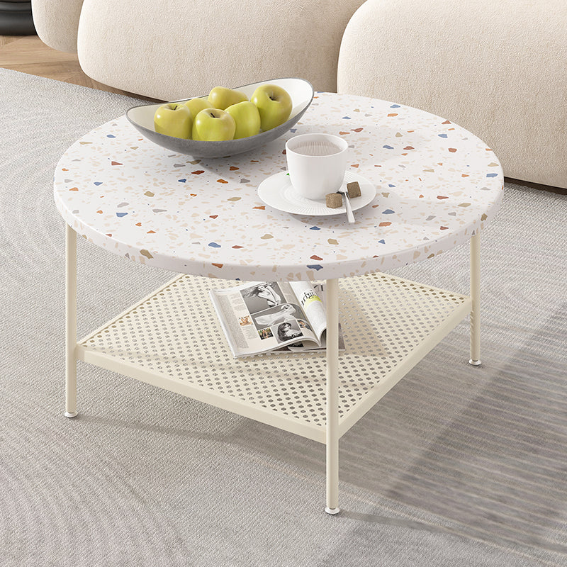 17"H Contemporary Coffee Table White Coffee Cocktail Table with Storage