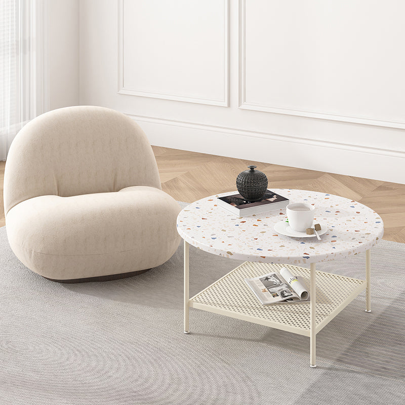 17"H Contemporary Coffee Table White Coffee Cocktail Table with Storage