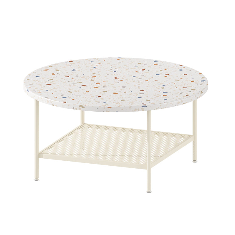 17"H Contemporary Coffee Table White Coffee Cocktail Table with Storage