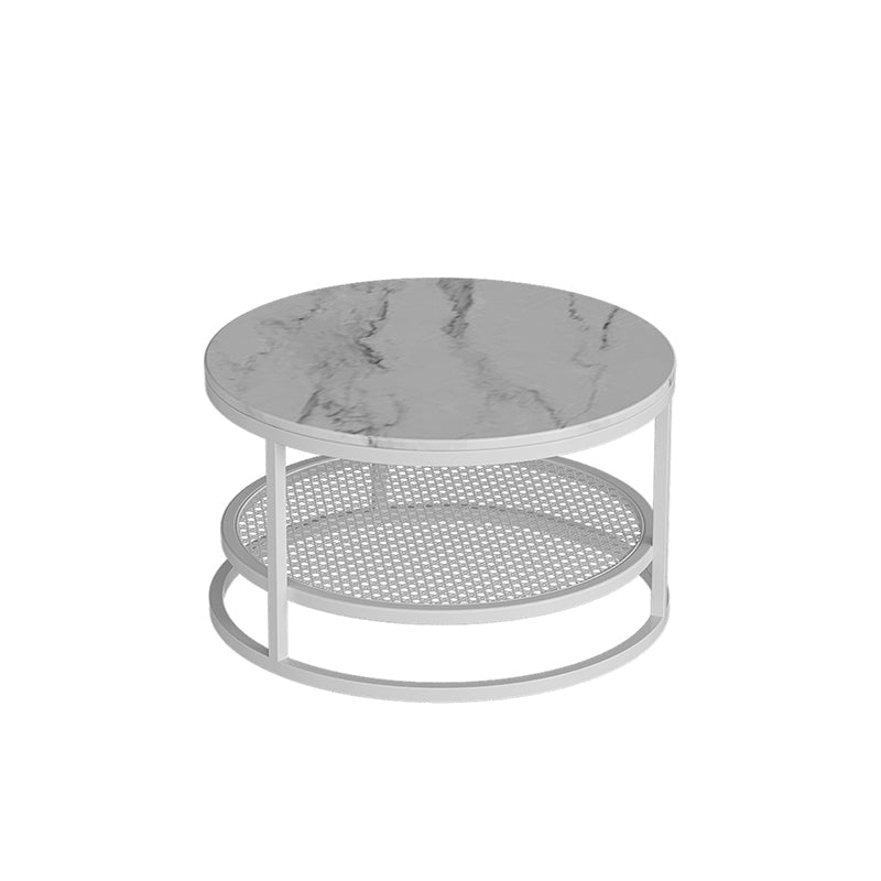 Contemporary Coffee Table White Round Slate Coffee Cocktail Table