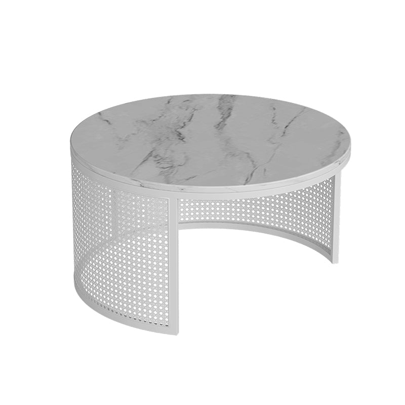 Contemporary Coffee Table White Round Slate Coffee Cocktail Table