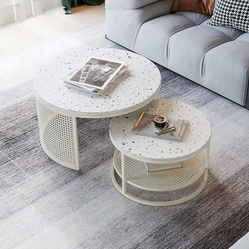 Contemporary Coffee Table White Round Slate Coffee Cocktail Table