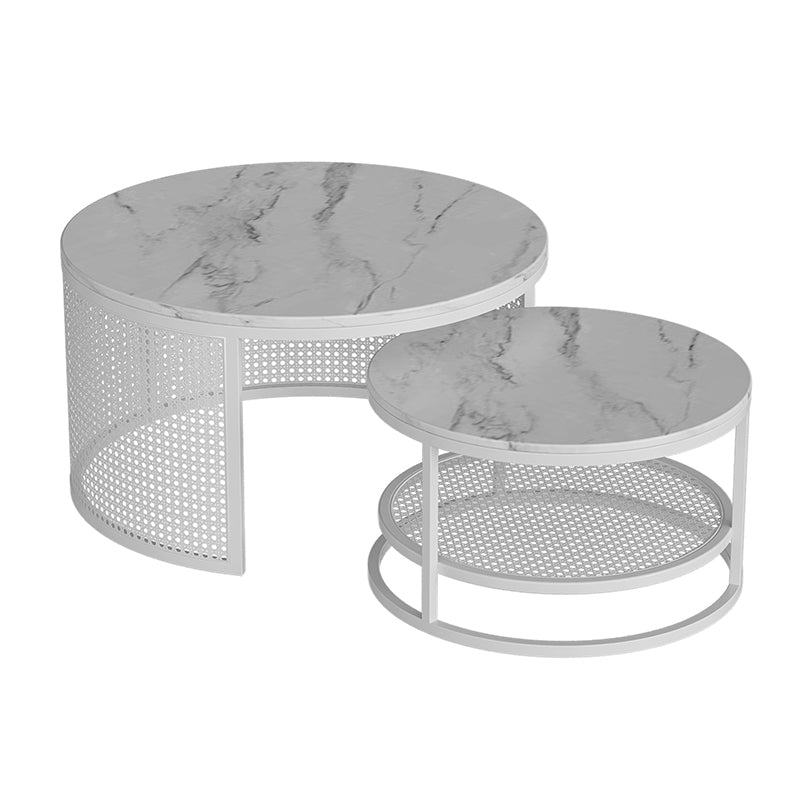 Contemporary Coffee Table White Round Slate Coffee Cocktail Table