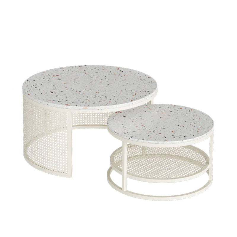 Contemporary Coffee Table White Round Slate Coffee Cocktail Table