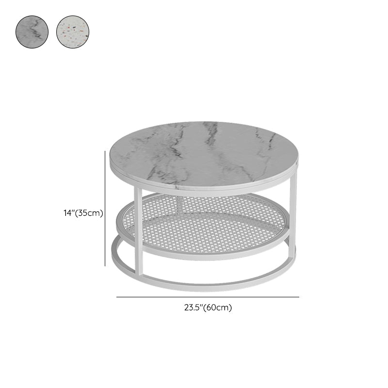 Contemporary Coffee Table White Round Slate Coffee Cocktail Table