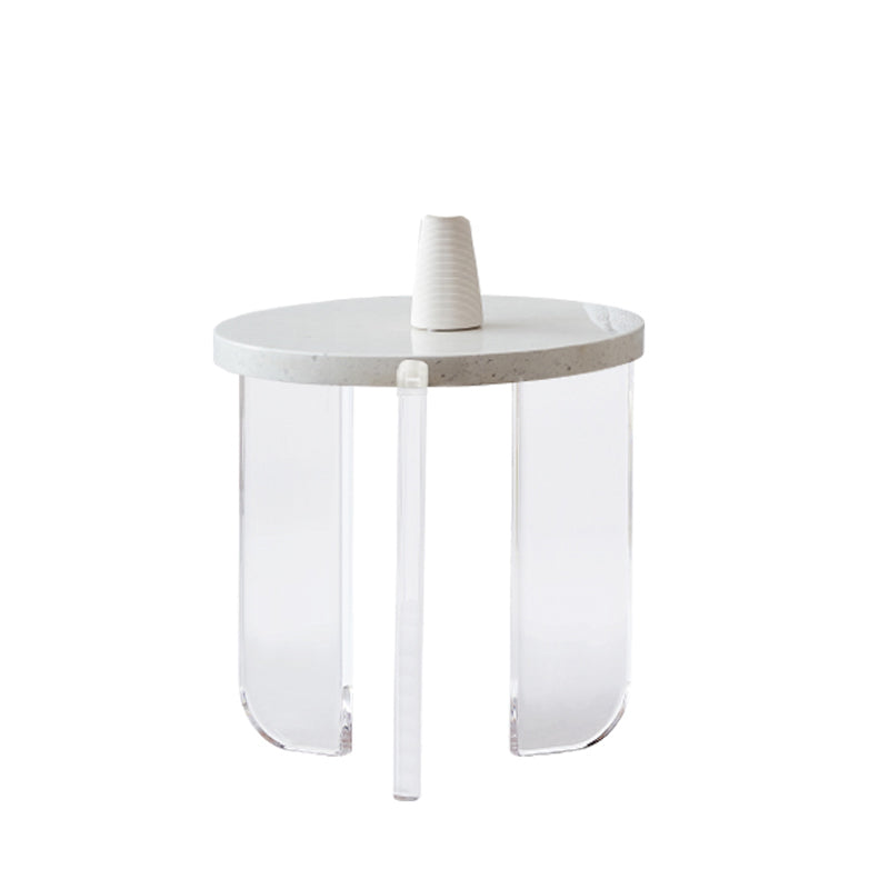 White Round Single Coffee Table Slate Cocktail Table with 3 Legs