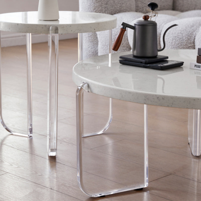 White Round Single Coffee Table Slate Cocktail Table with 3 Legs