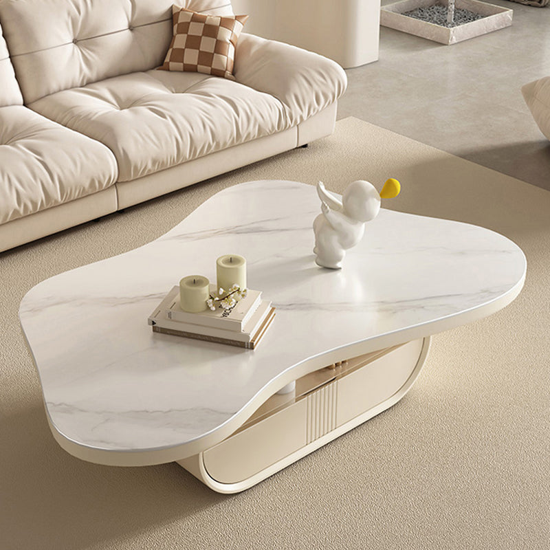 Pedestal Modern Slate Cocktail Table Free-Form Single Coffee Table with Shelf
