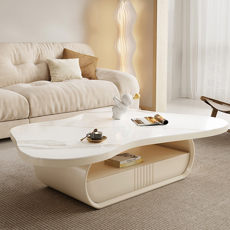 Pedestal Modern Slate Cocktail Table Free-Form Single Coffee Table with Shelf