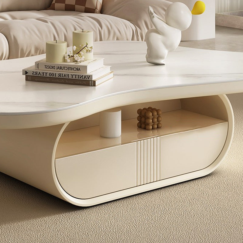 Pedestal Modern Slate Cocktail Table Free-Form Single Coffee Table with Shelf