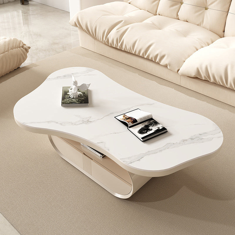 Pedestal Modern Slate Cocktail Table Free-Form Single Coffee Table with Shelf