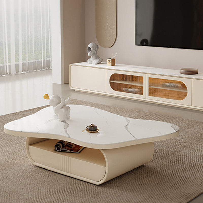 Pedestal Modern Slate Cocktail Table Free-Form Single Coffee Table with Shelf