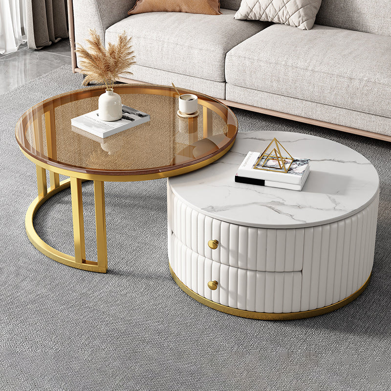 Round Nesting Coffee Table Set Frame Coffee Table Set with 2 Drawers