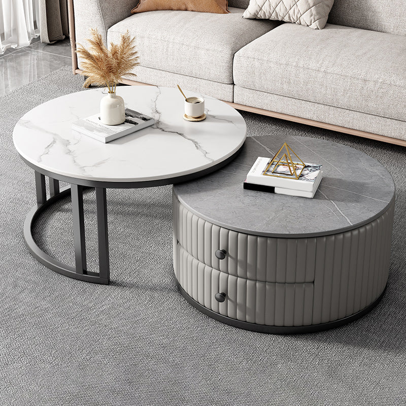 Round Nesting Coffee Table Set Frame Coffee Table Set with 2 Drawers
