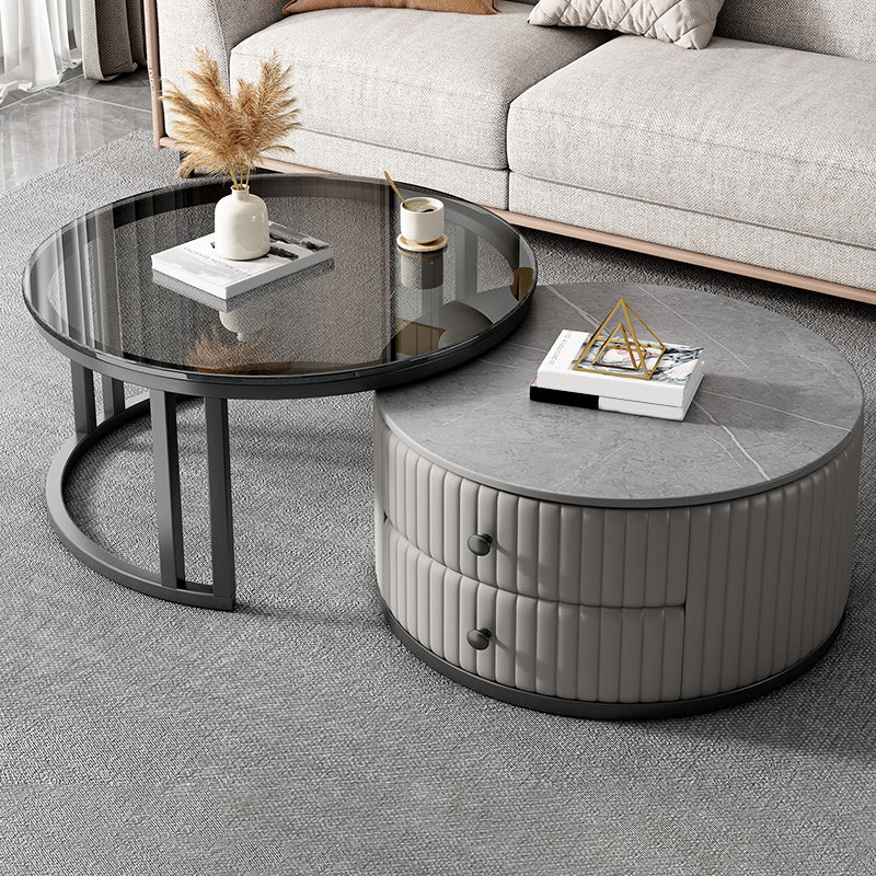 Round Nesting Coffee Table Set Frame Coffee Table Set with 2 Drawers