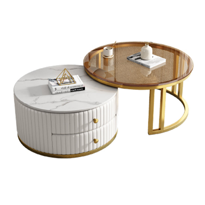Round Nesting Coffee Table Set Frame Coffee Table Set with 2 Drawers