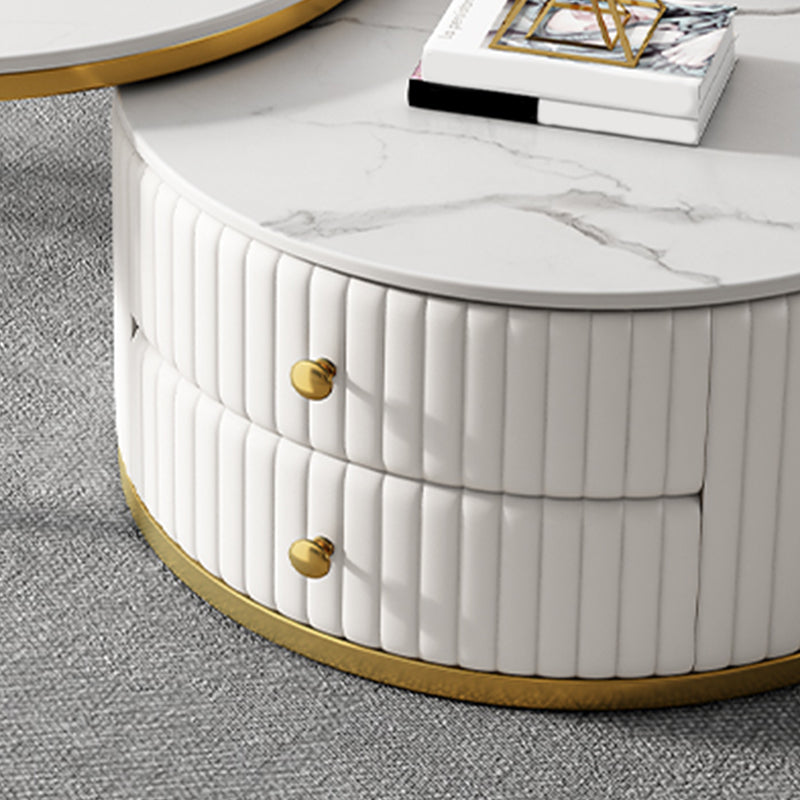 Round Nesting Coffee Table Set Frame Coffee Table Set with 2 Drawers