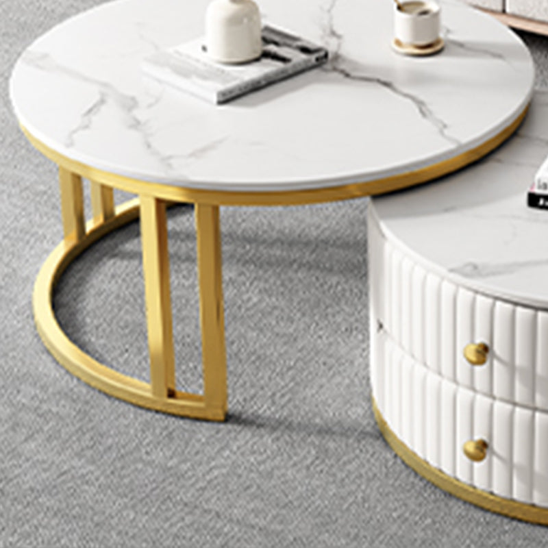 Round Nesting Coffee Table Set Frame Coffee Table Set with 2 Drawers