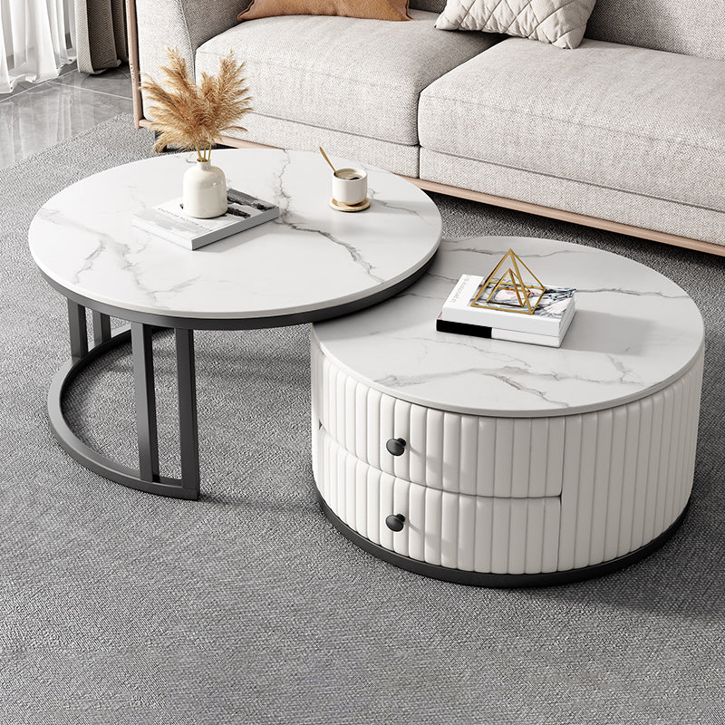 Round Nesting Coffee Table Set Frame Coffee Table Set with 2 Drawers