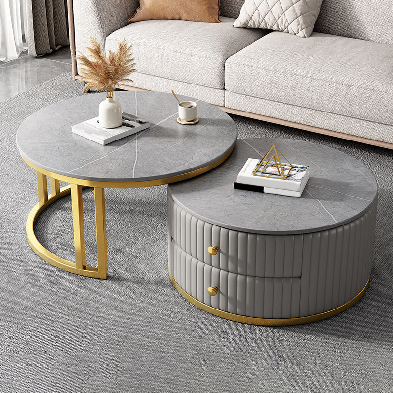 Round Nesting Coffee Table Set Frame Coffee Table Set with 2 Drawers