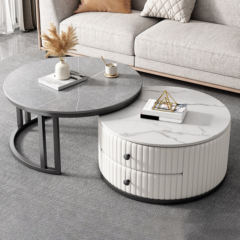 Round Nesting Coffee Table Set Frame Coffee Table Set with 2 Drawers