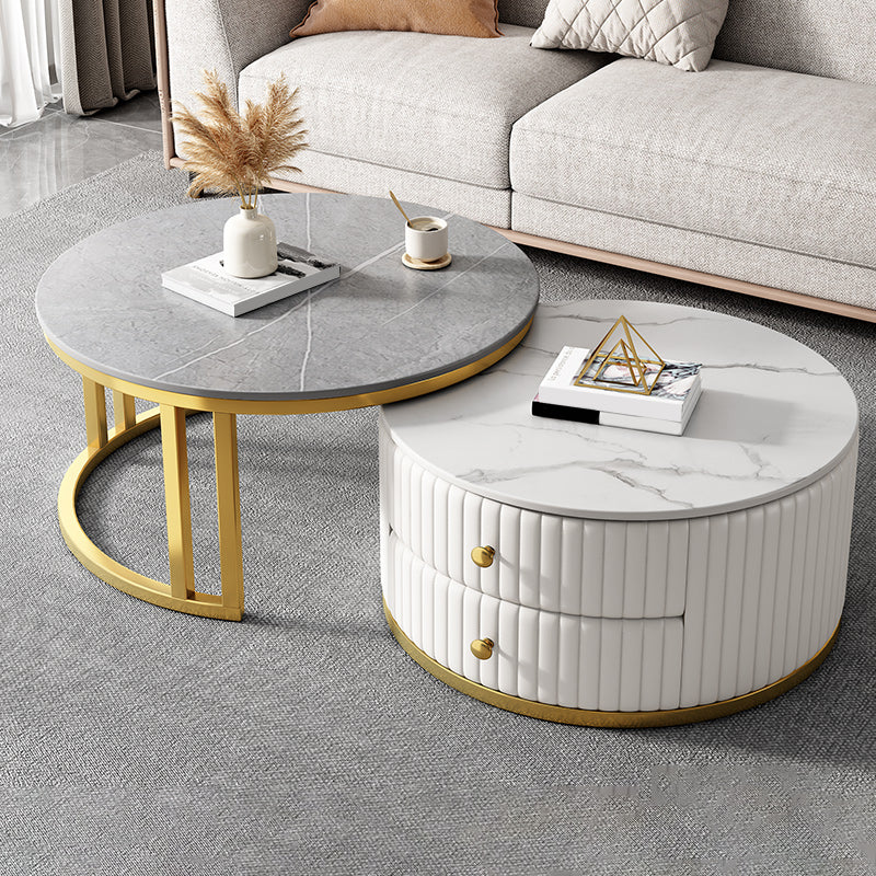Round Nesting Coffee Table Set Frame Coffee Table Set with 2 Drawers