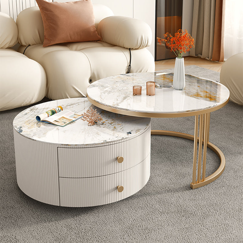 Metal Anb Glass Coffee Table Set Round Nesting Coffee Table Set with 2 Drawers