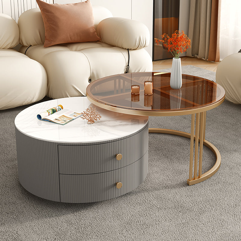 Metal Anb Glass Coffee Table Set Round Nesting Coffee Table Set with 2 Drawers