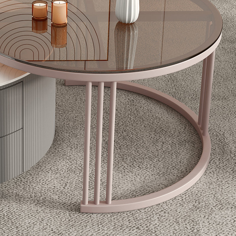 Metal Anb Glass Coffee Table Set Round Nesting Coffee Table Set with 2 Drawers