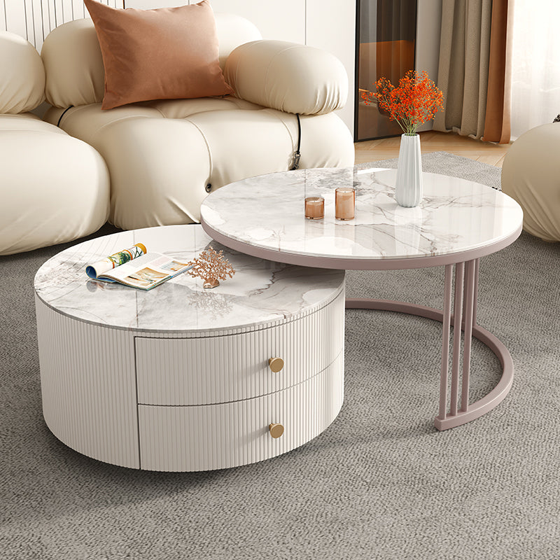 Metal Anb Glass Coffee Table Set Round Nesting Coffee Table Set with 2 Drawers