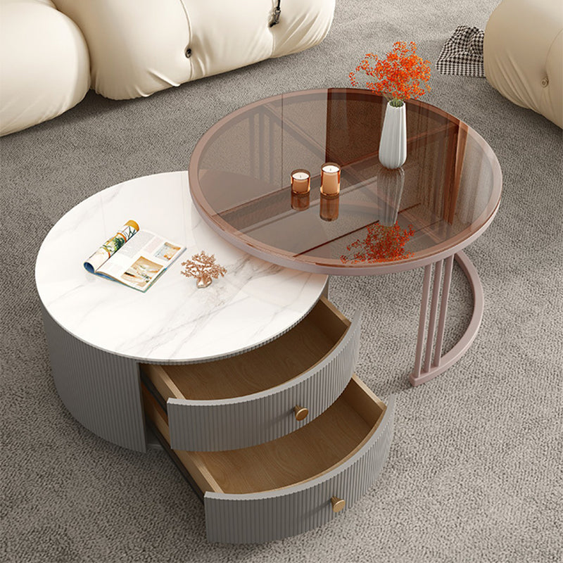 Round Frame Glam Coffee Table Set Slate Nesting Coffee Table Set