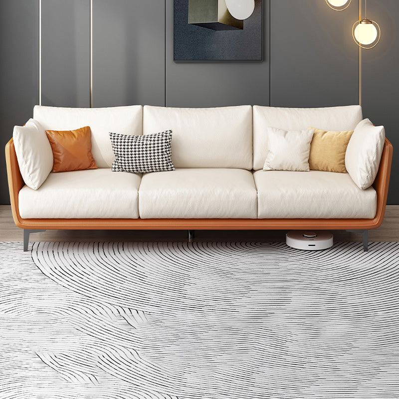 Scandinavian Loose Back Seating Pillow Top Arm Beige Sofa for Apartment
