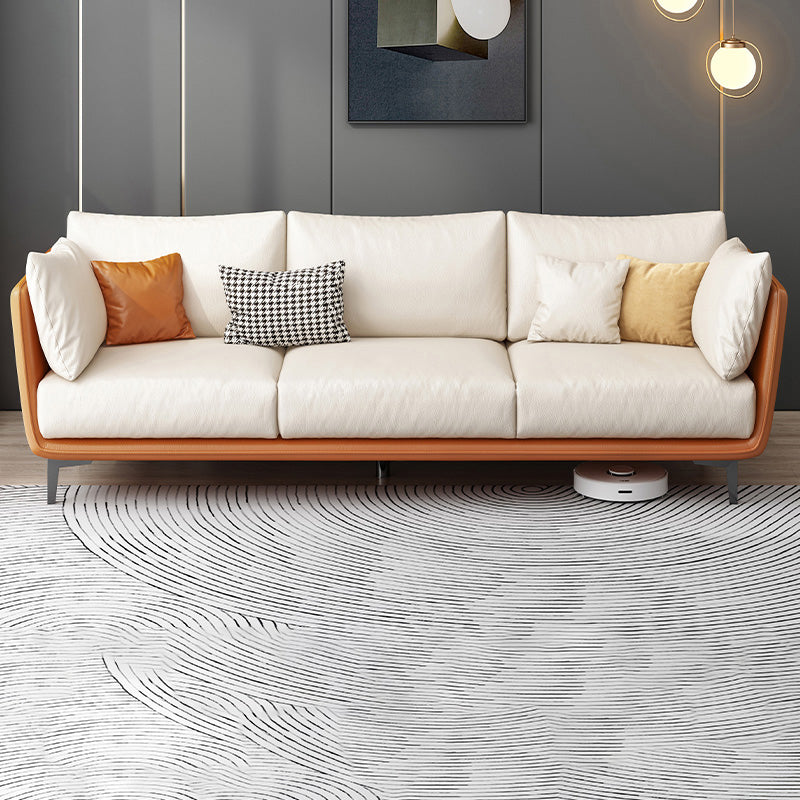 Scandinavian Loose Back Seating Pillow Top Arm Beige Sofa for Apartment