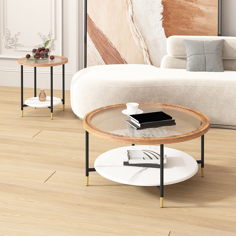 Round Coffee Table Glass Nesting Coffee Table Set with Shelf