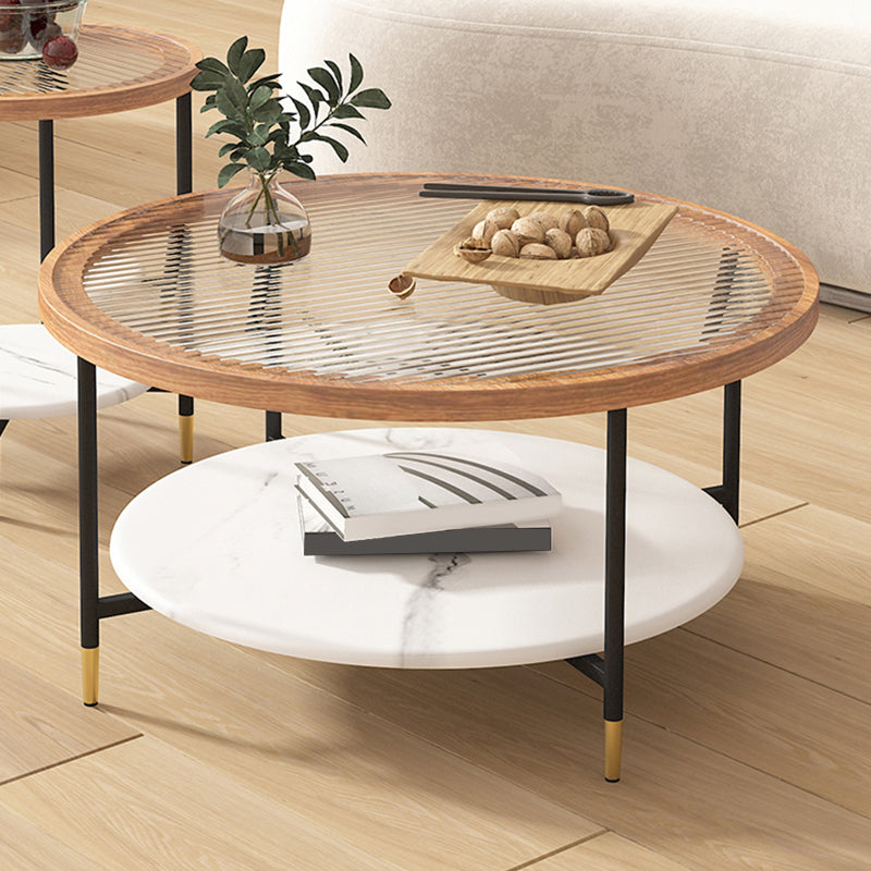 Round Coffee Table Glass Nesting Coffee Table Set with Shelf