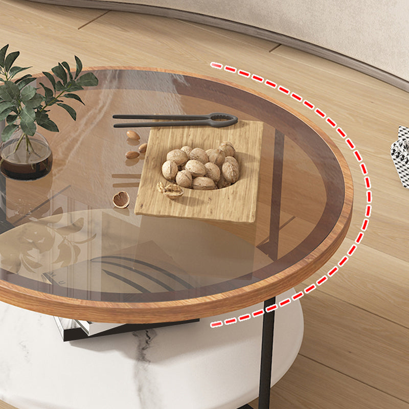 Round Coffee Table Glass Nesting Coffee Table Set with Shelf