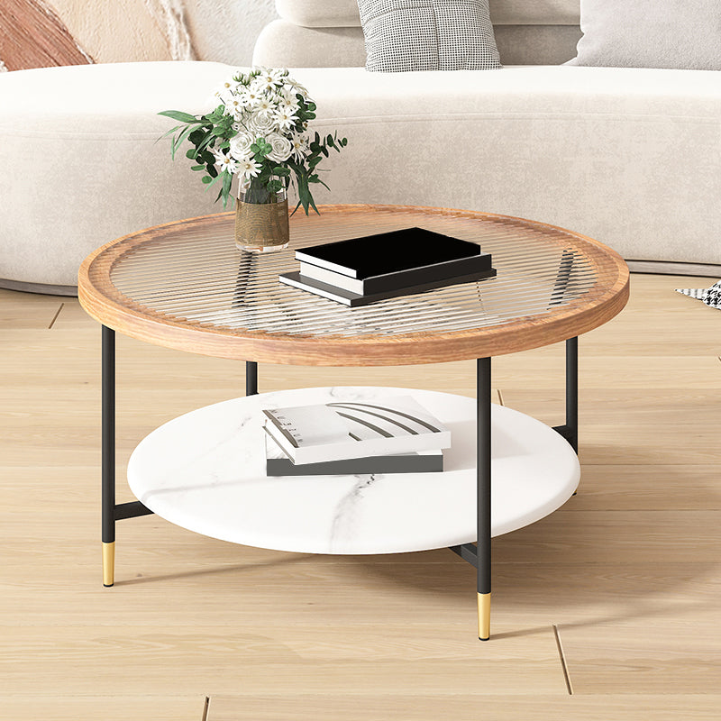 Round Coffee Table Glass Nesting Coffee Table Set with Shelf