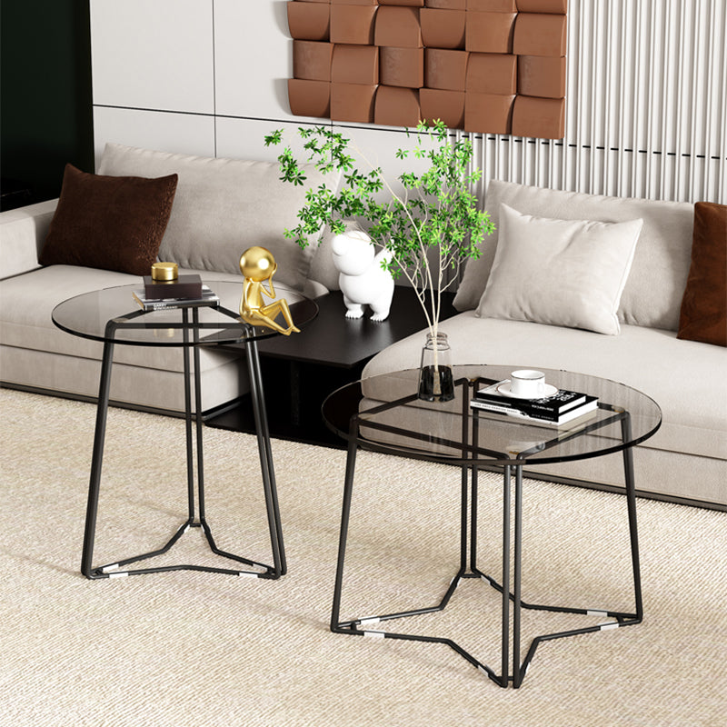 Frame Nesting Coffee Table Set Modern Round Glass Coffee Table