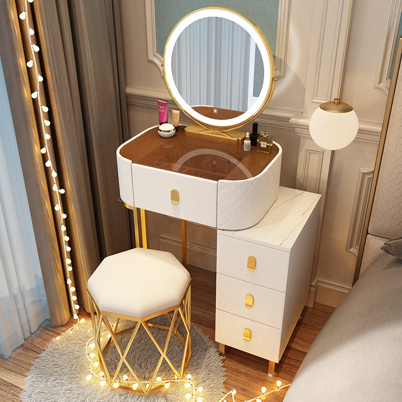Dimmable Lighted Mirror Dressing Table 4 Drawers & Stool Make-up Vanity