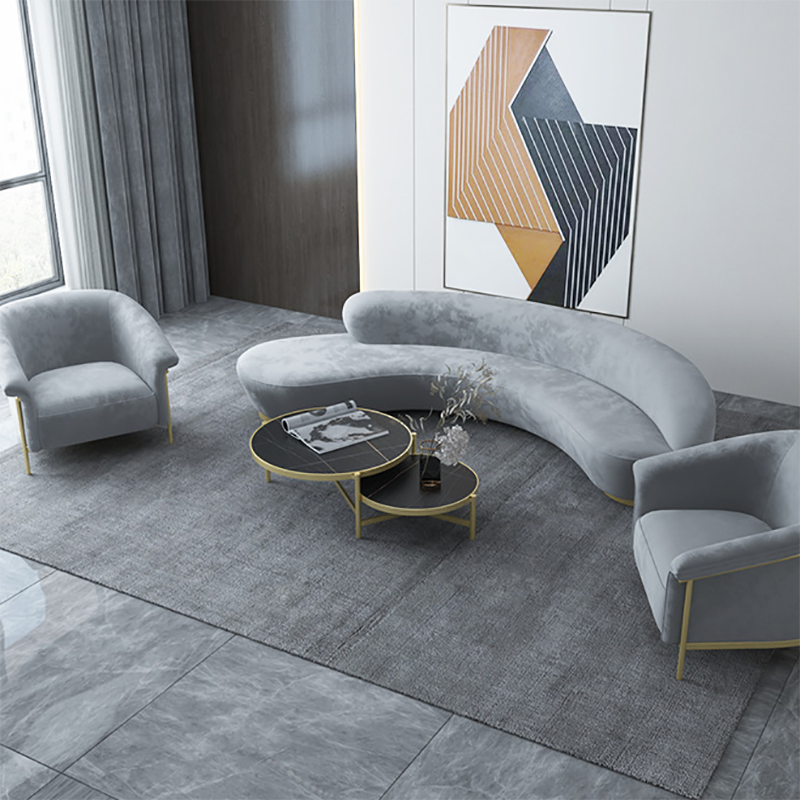 Scandinavian Cushions Tuxedo Arm Curved Living Room Fabric Settee