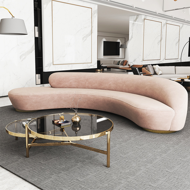 Scandinavian Cushions Tuxedo Arm Curved Living Room Fabric Settee
