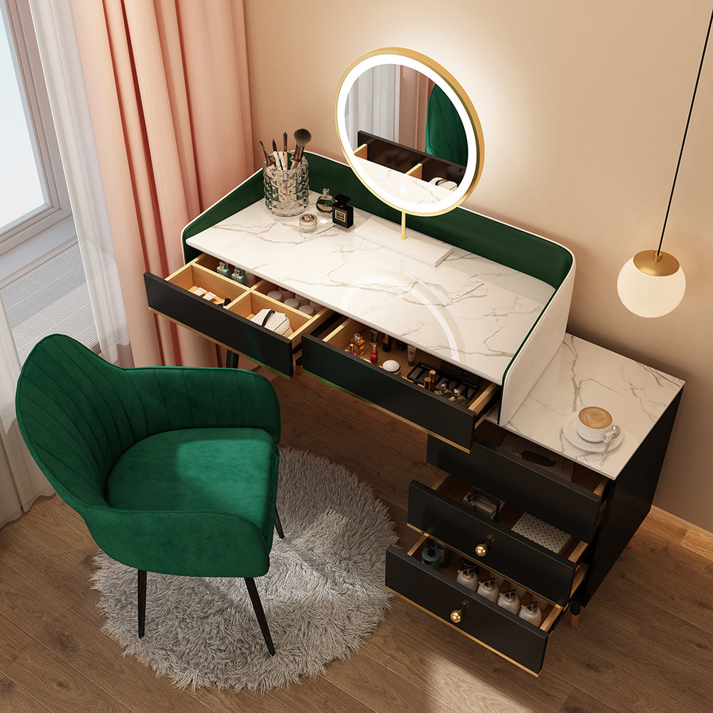Wood Mirrored Vanity Desk with 5/6 Drawers Luxurious Dressing Table
