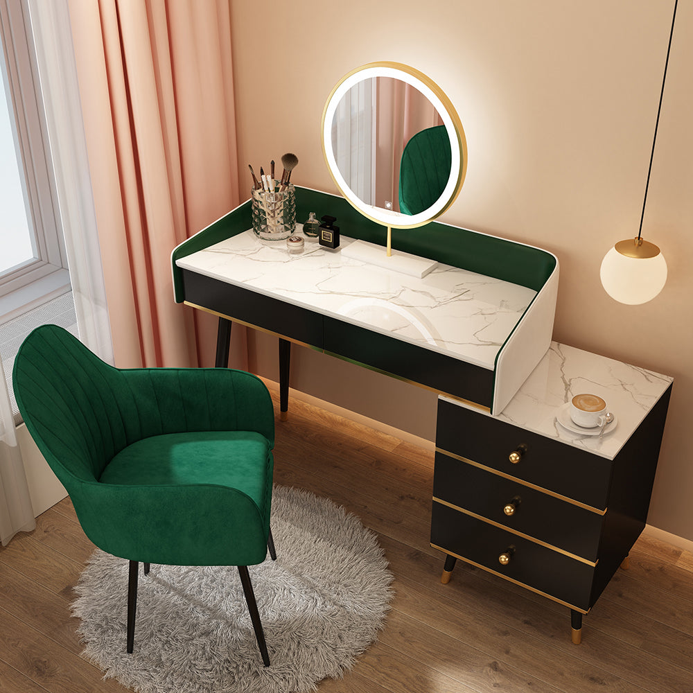 Wood Mirrored Vanity Desk with 5/6 Drawers Luxurious Dressing Table