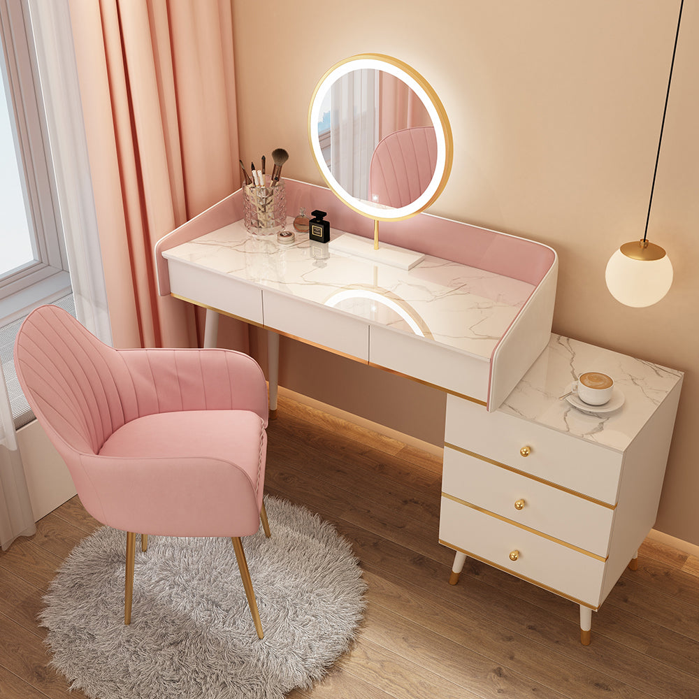Wood Mirrored Vanity Desk with 5/6 Drawers Luxurious Dressing Table