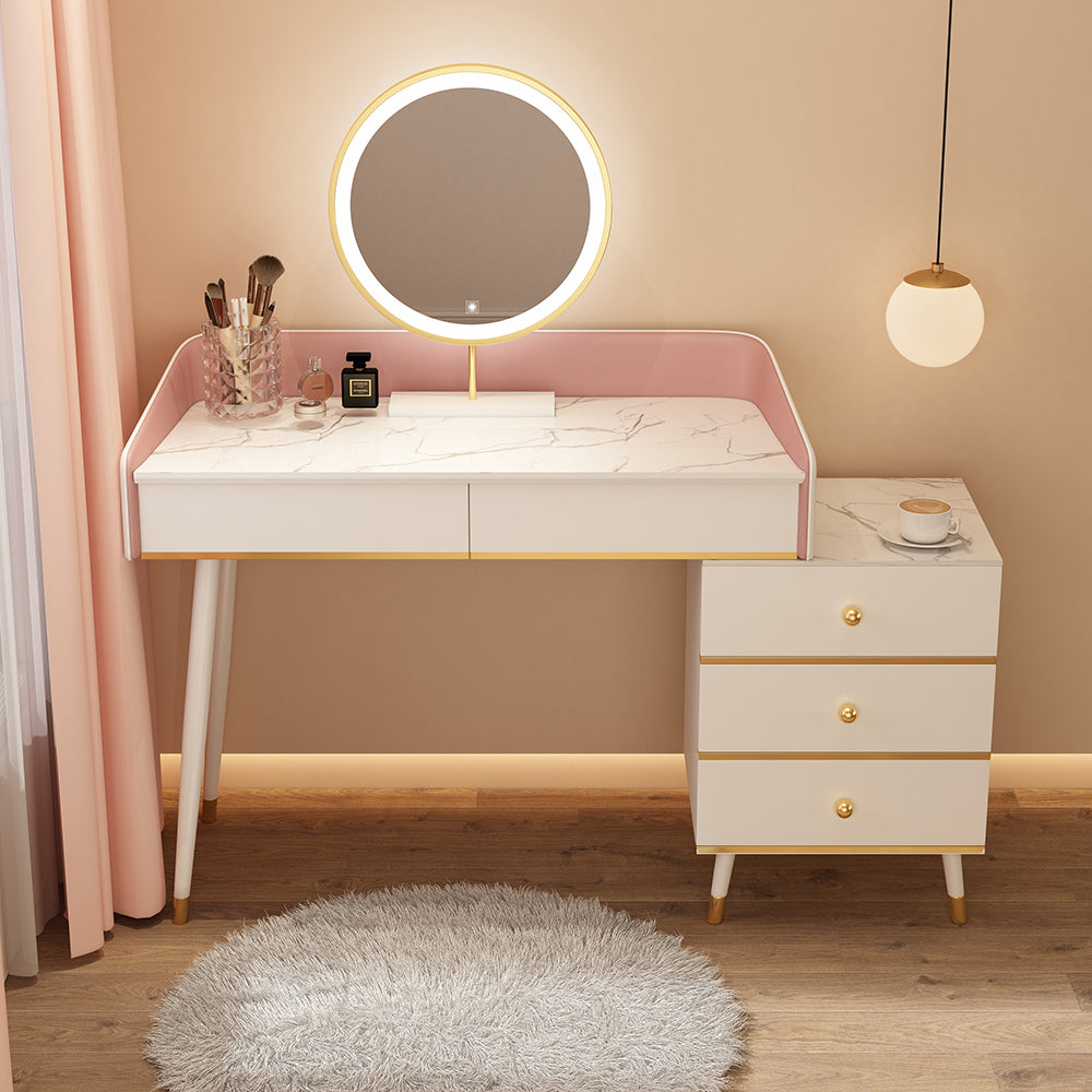 Wood Mirrored Vanity Desk with 5/6 Drawers Luxurious Dressing Table