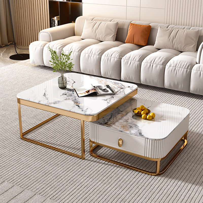 Glam Nesting Coffee Table Set Square Frame Slate Coffee Table